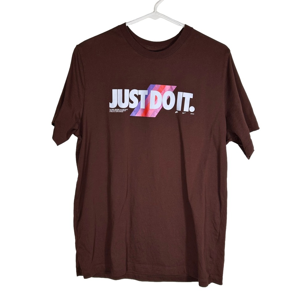 Nike Mens Just Do It Graphic T-Shirt Brown Short Sleeve Cotton Large